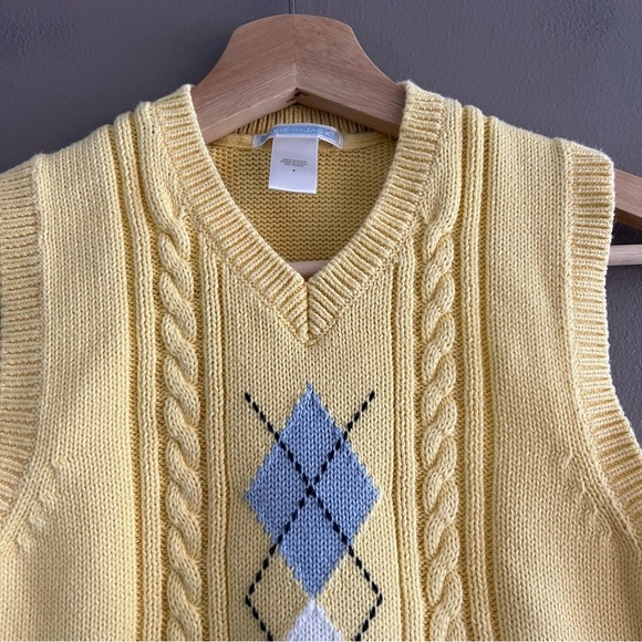 Janie and Jack Boys Sweater Vest Argyle Cable Spring Soiree Yellow Blue Sz 6 - Picture 3 of 7